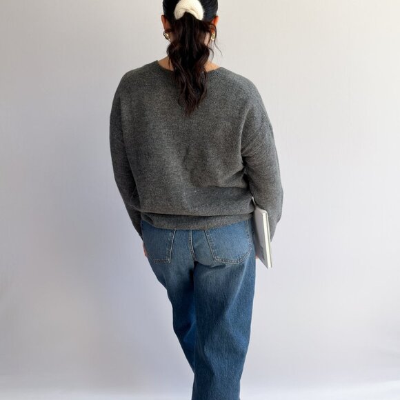 Women’s Grey V-Neck Sweater – Soft Knit Lightweight Pullover - Picture 3 of 9